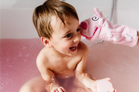 Waschhandschuh mit Schweinemotiv