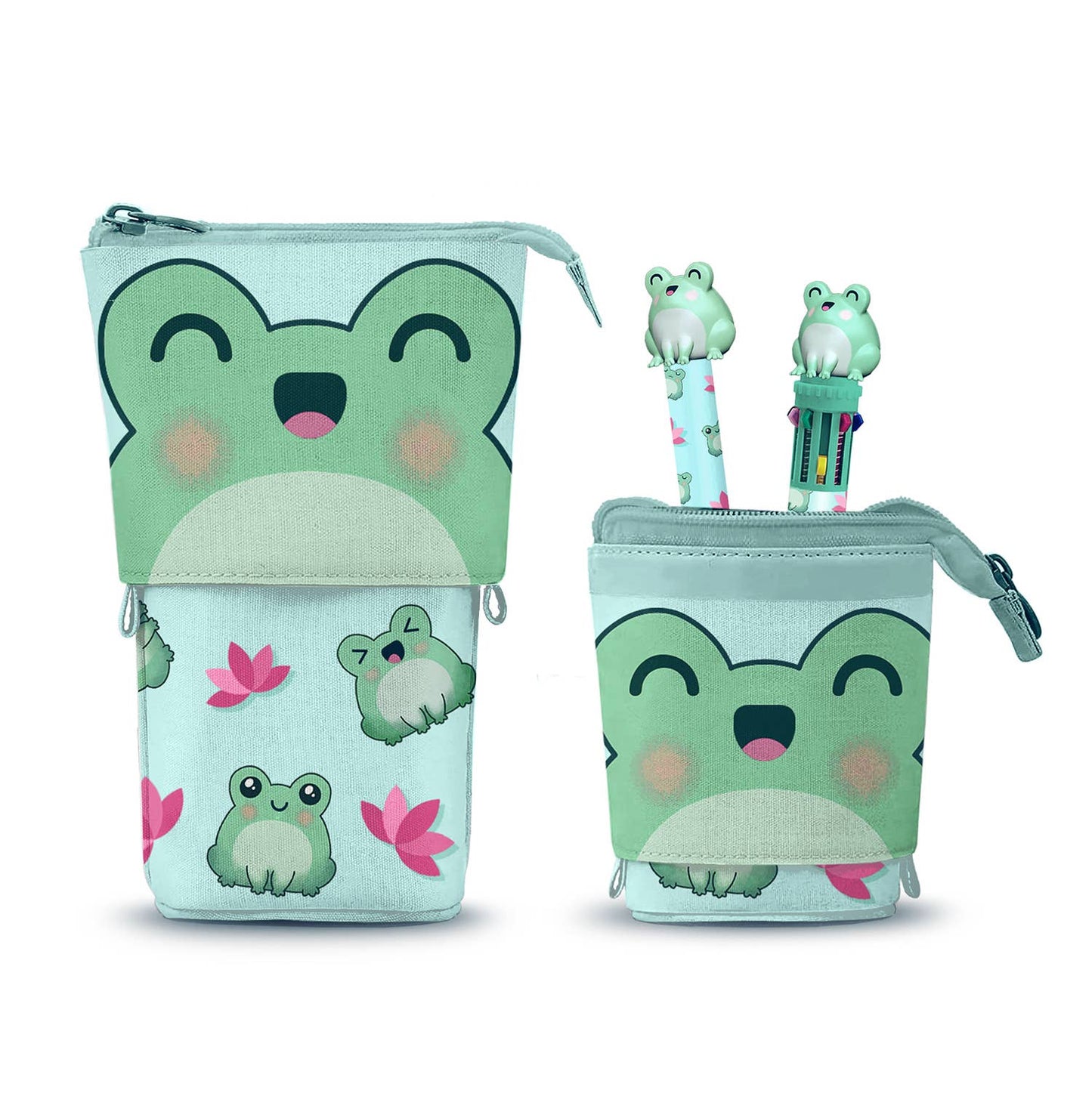 Mäppchen Cute + 10-Farben-Kugelschreiber + löschbarer Gelschreiber Oh My Pop! „Froggy“