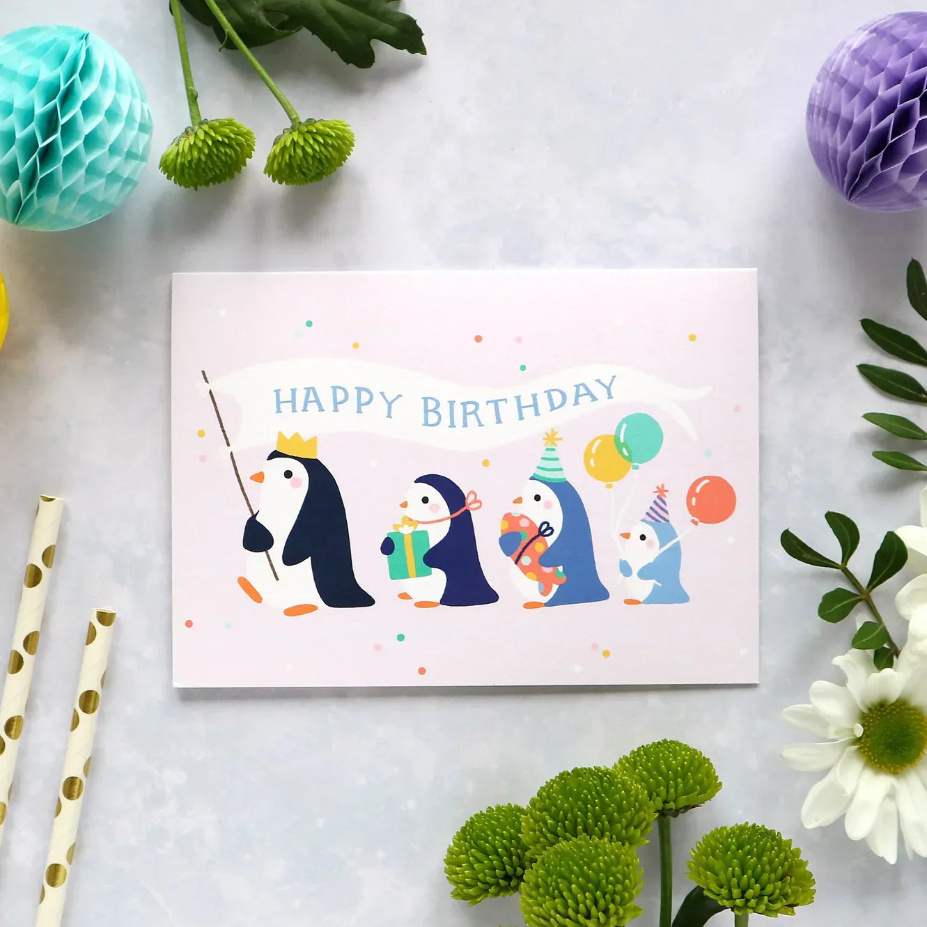 Carte d’Anniversaire Parade des pingouins – vue produit 2
