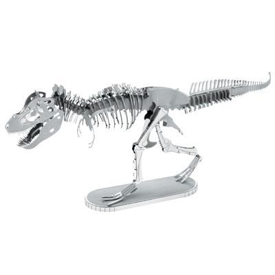MetalEarth Dinosaures: TYRANNOSAURE REX SQUELETTE 17x2.2x6.1cm, maquette 3D en métal avec 2 feuilles, sur carte 12x17cm, 14+