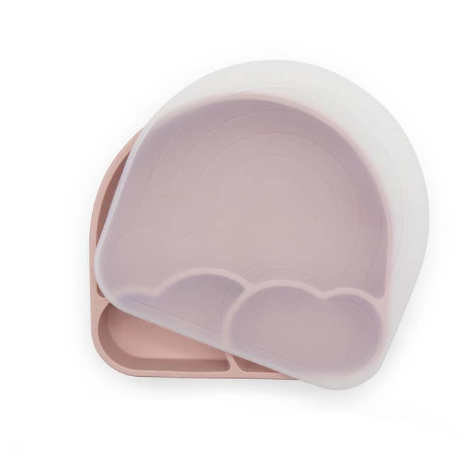 Regenbogenfarbener Teller in Altrosa mit Deckel