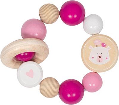 Goki Baby Hochet: OURS POLAIRE diam.8,5cm, avec élastique, bois, en boîte fenêtre