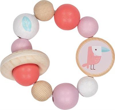 Goki Baby Hochet: OISEAU des ÎLES diam.9cm, avec élastique, bois, en boîte fenêtre