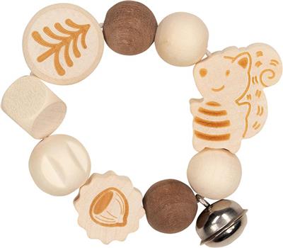 Goki Baby Hochet: ECUREUIL diam.8cm, avec élastique, bois, en boîte fenêtre