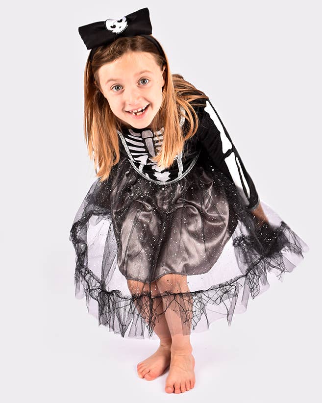 Robe squelette avec serre-tête 122-128 cm 6-8 ans