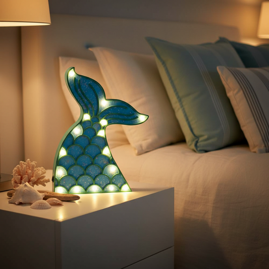 Mermaid & Shell Wooden Light-Up Figurines