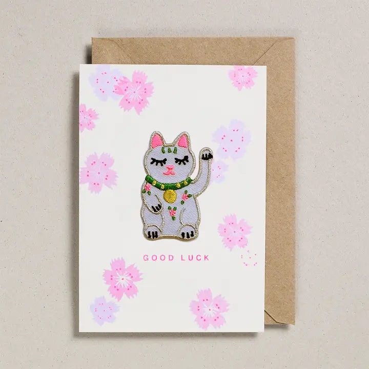 Greeting Card with Patch - Lucky Cat