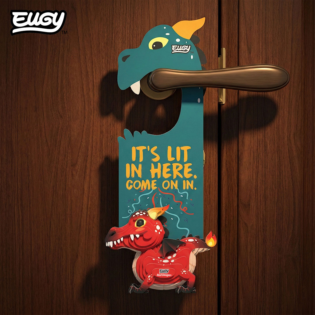 Maquette 3D EUGY D085 Accroche-porte Dragon rouge – mise en scène