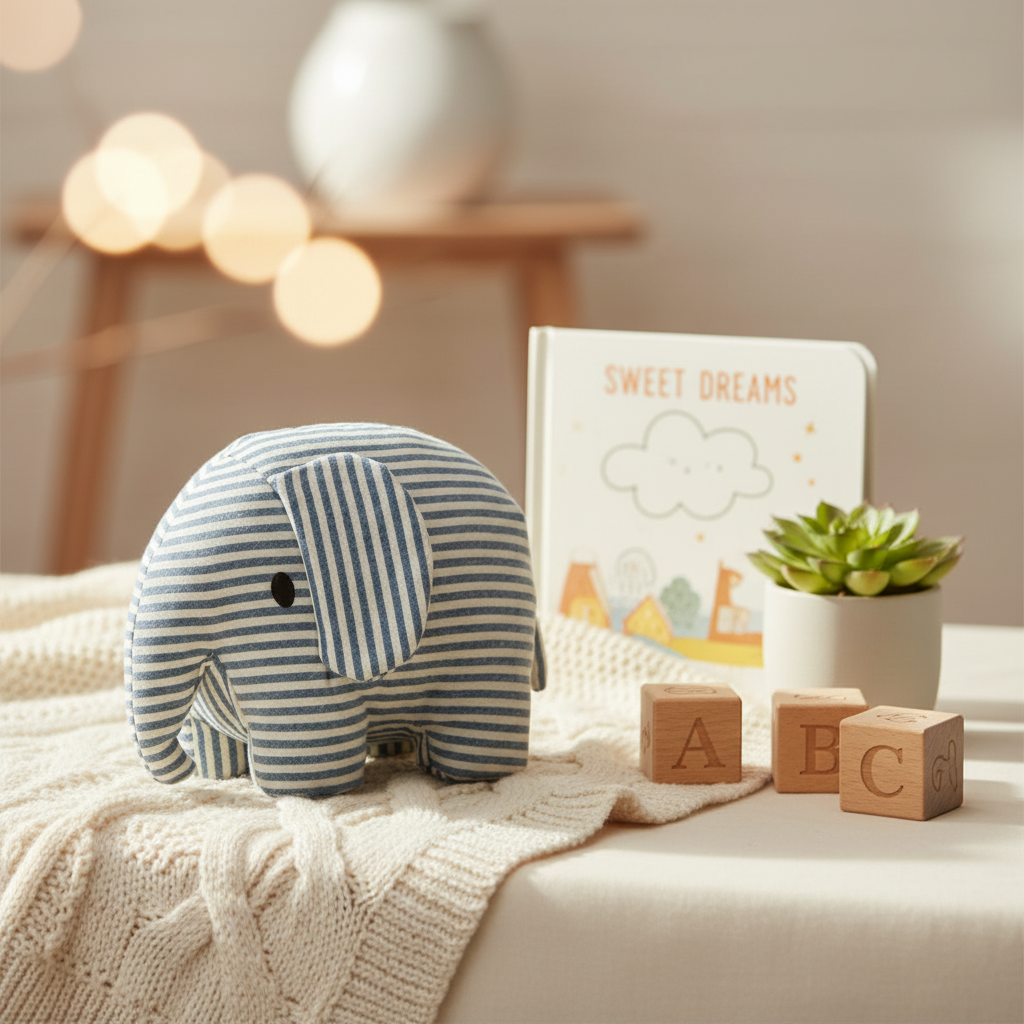 Peluche Éléphant Denim Stripe – visuel produit