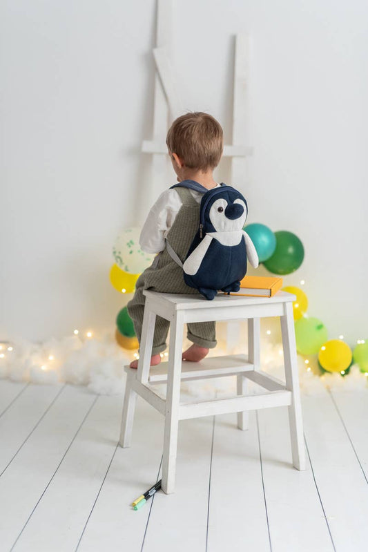 Sac à Dos Pingouin en Crochet – Bleu et Blanc