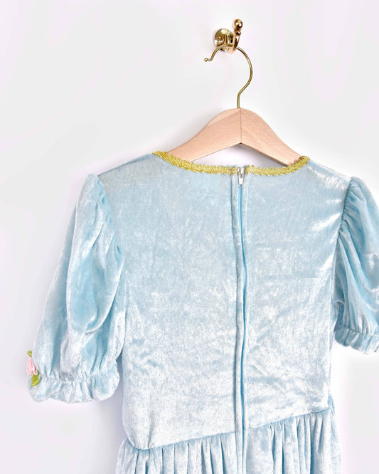 Robe de princesse en velours bleu clair 98-104 Cl 2-4 ans