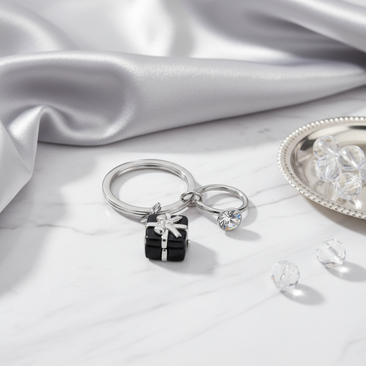 Black Engagement Keychain