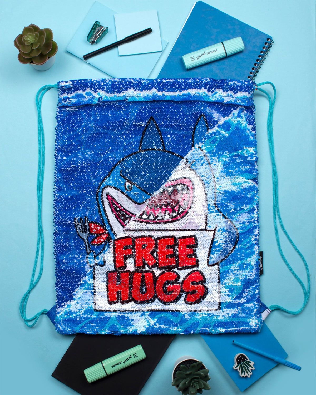 Pailletten-Kordelzugrucksack – Haifischumarmung