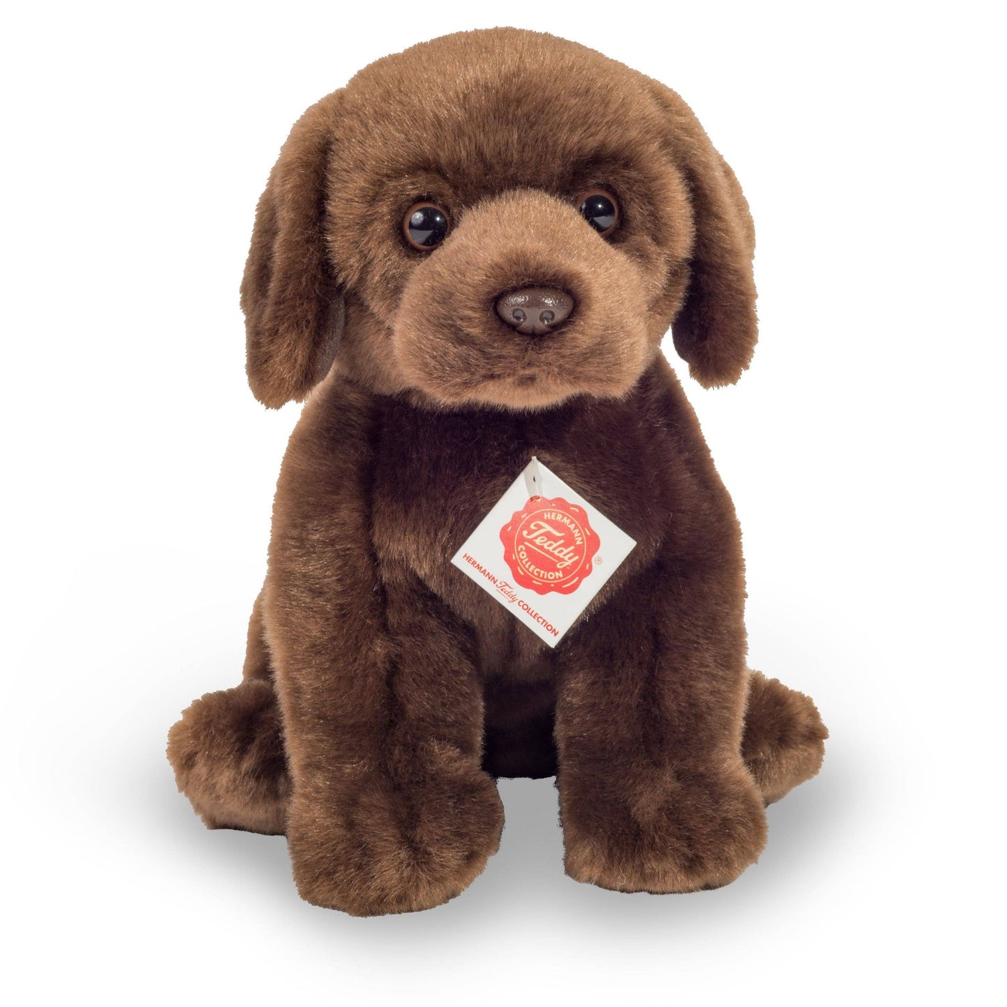 Dark brown sitting Labrador plush toy