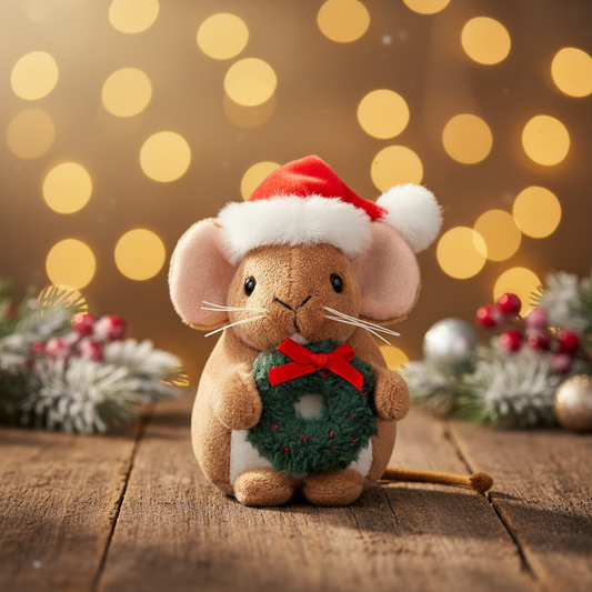 Christmas Mouse Plush with Wreath