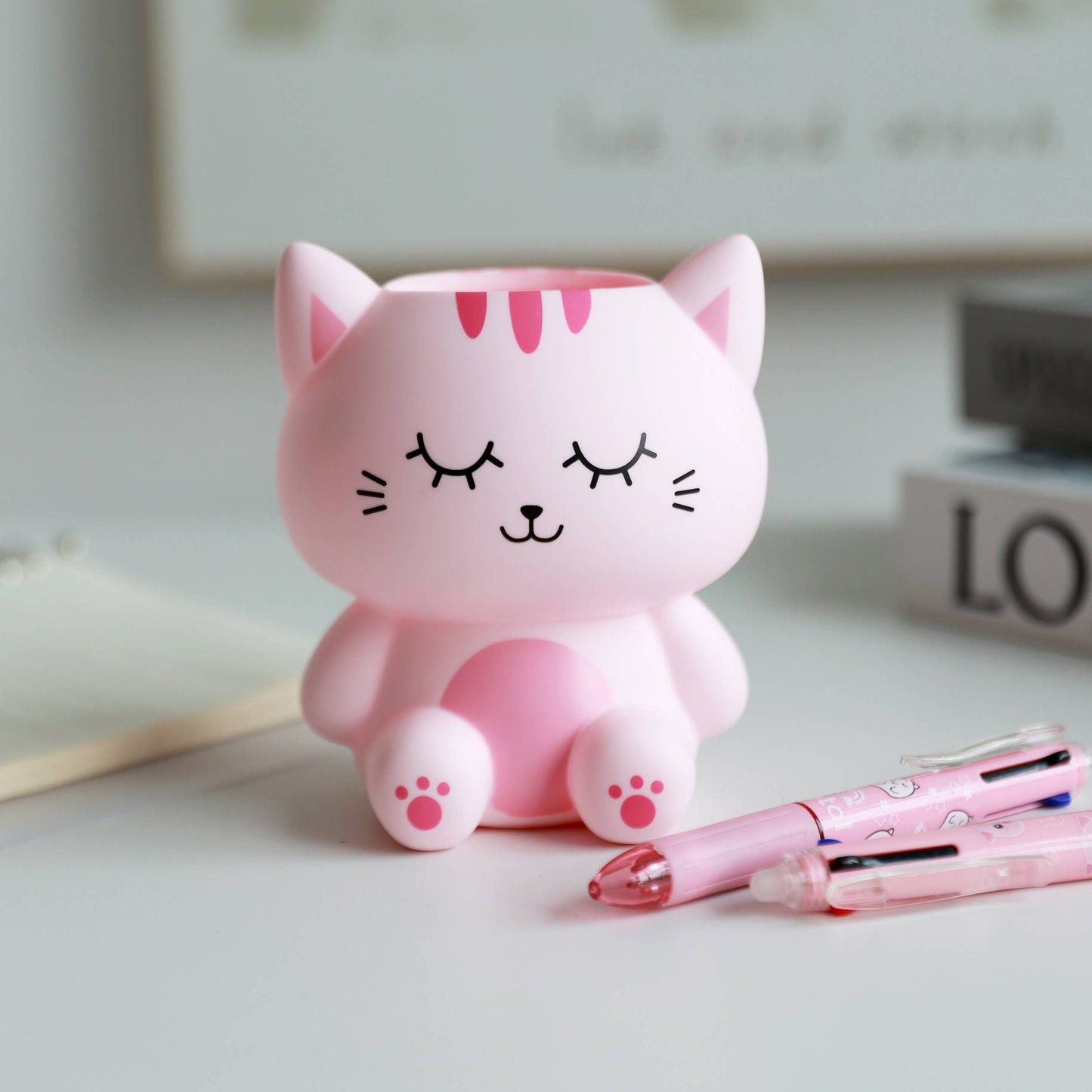 3D Pink Cat Pen Holder