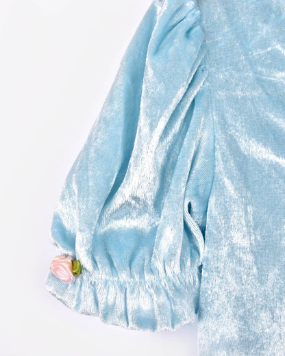 Robe de princesse en velours bleu clair 110-116 cm 4-6 ans