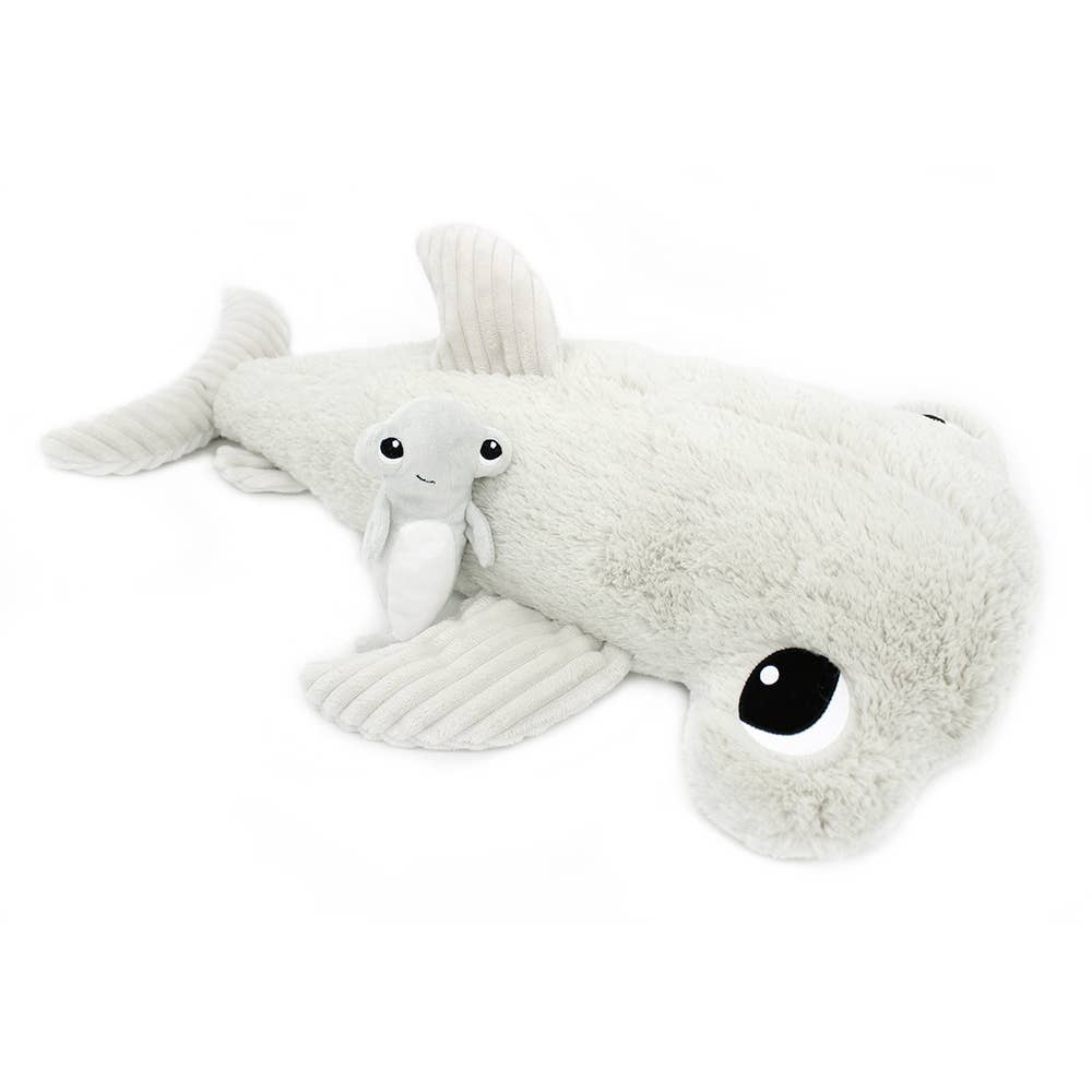 Ptipotos Plush Toy Mother and Baby Hammerhead Shark - Light Grey