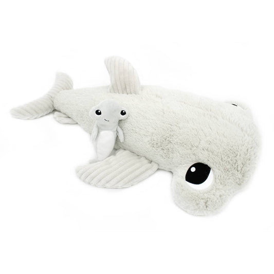 Ptipotos Plush Toy Mother and Baby Hammerhead Shark - Light Grey
