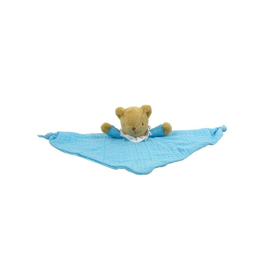 Triangle Bear Comforter with Rattle - Organic Sky Blue Cotton