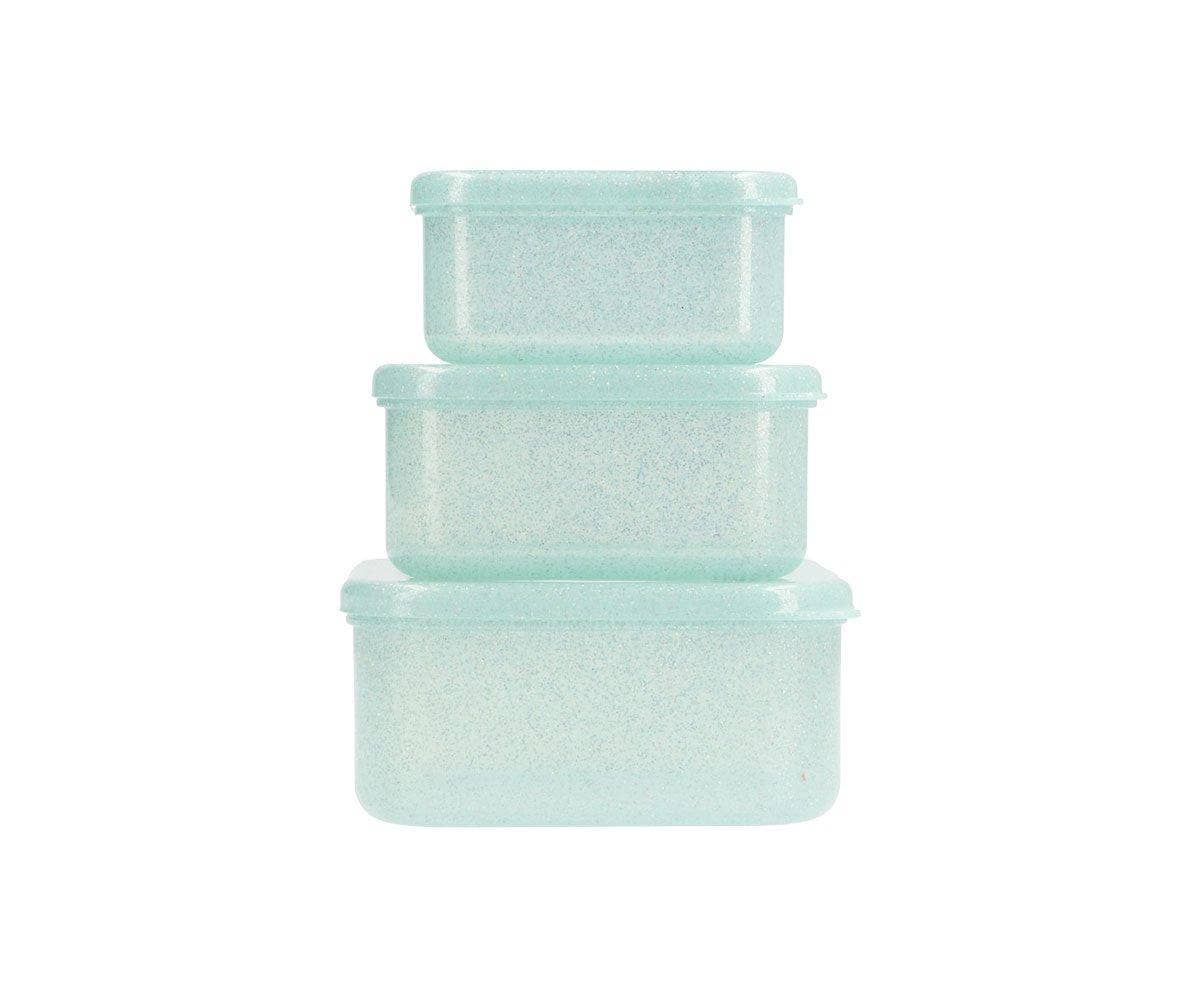 3 Aqua Turquoise Glitter Lunch Boxes
