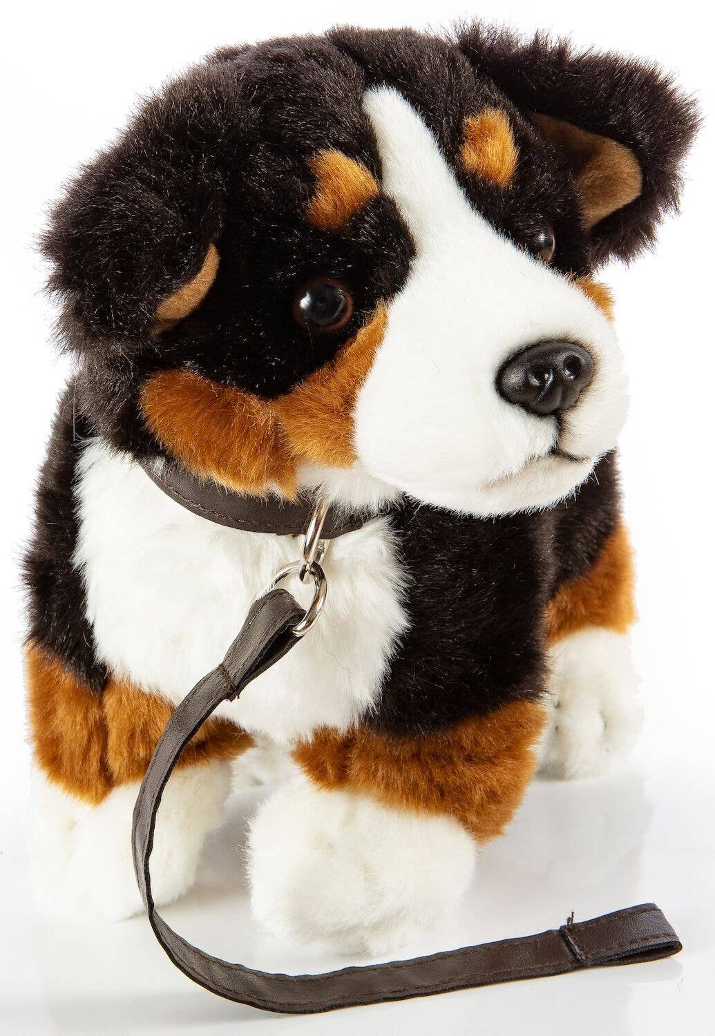 Bernese Mountain Dog plush toy, standing (with leash)