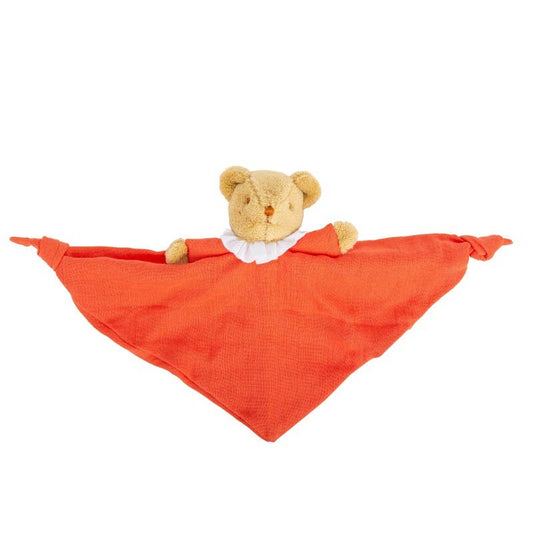 Triangle Bear Comforter with Rattle - Organic Coral Cotton