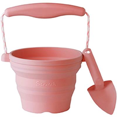 Scrunch: MINI SEAU PLIABLE avec PELLE vieux rose 14x12,5x3cm, avec anses en corde, repliable, 100% silicone, recyclable, 12m+