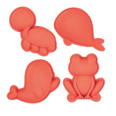 Scrunch: MOULES DE SABLE // SET B de 4 pièces, corail 12cm, pliable, 100% silicone, recyclable, dans un sac en filet, 12m+