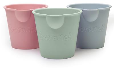 Scrunch: SET de 3 SEAU VERSEURS à l'EAU vieux rose, oeuf de canard bleu, vert sauge 10x9x10cm, repliable, 100% silicone, recyclable, 12m+