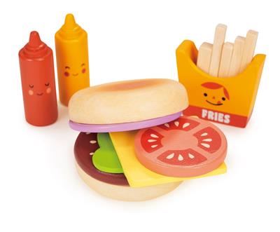 Mentari Boutique: SET DE HAMBURGERS À EMPORTER 19x9x6,2cm, en bois, en boîte, 3+