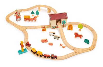 Mentari Set de Train: SET DE TRAIN DE LA FERME 105,5x73x18cm, en bois, en boîte, 3+