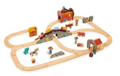 Mentari Set de Train: SET DE TRAIN DE LA MINE D'OR 95x62x17,5cm, en bois, en boîte, 3+