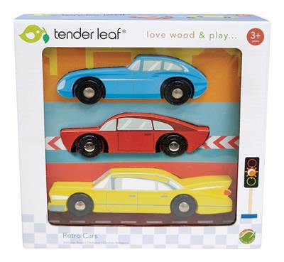 Pack of 3 Wooden Retro Cars