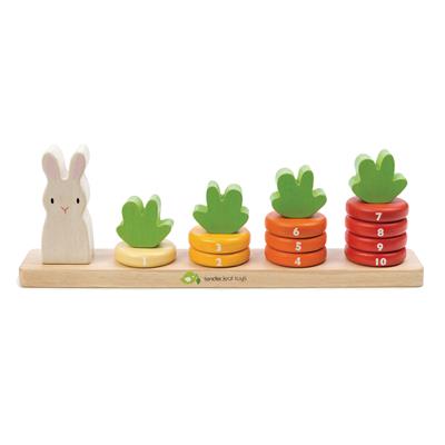 Tender Leaf Premier Âge: COMPTAGE DE CAROTTES 31,7x5,4x10,5cm, base avec 10 anneaux numérotés, lapin & 4 carottes, en bois, en boîte 11,1x6x32,5cm, 18m+