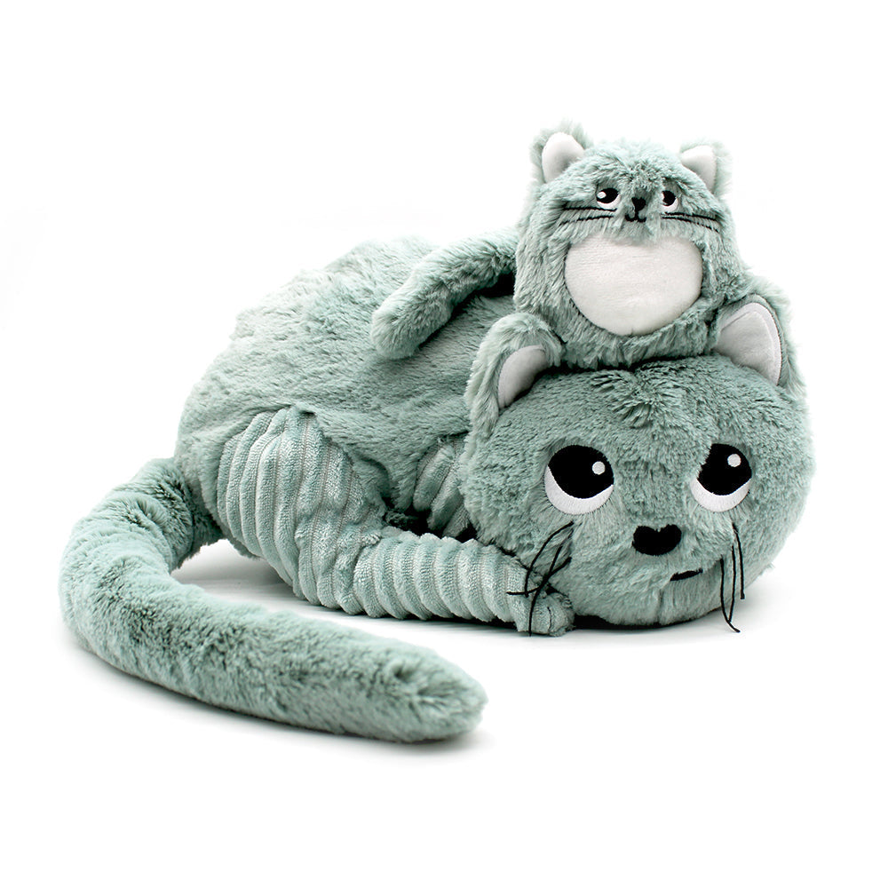 Peluche chat Miaou maman et son bébé vert menthe – Les Ptipotos