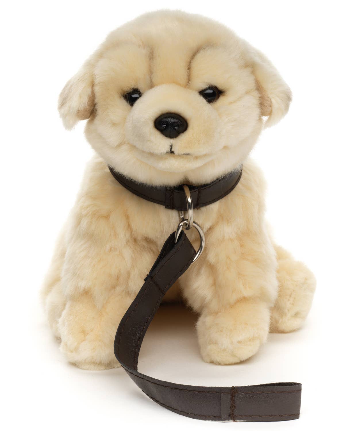 Golden Retriever Puppy Plush Toy, sitting with a leash
