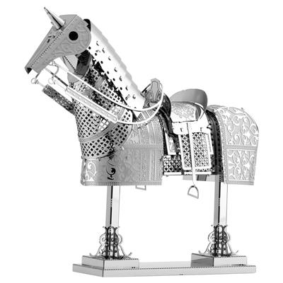 MetalEarth: SÉRIE D'ARMURES / CHEVAL 8.89x2.29x9.65cm, maquette 3D en métal avec 2 feuilles, sur carte 12x17cm, 14+