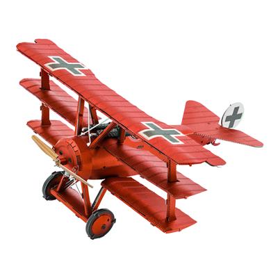 MetalEarth Aviation: TRI-WING FOKKER BARON VON RICHTHOFEN 8.18x10.42x4.78cm, maquette 3D en métal avec 2 feuilles multicolorées, sur carte 12x17cm, 14+