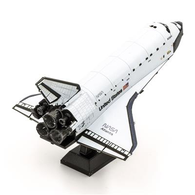 MetalEarth Espace: SPACE SHUTTLE ATLANTIS 11.43x7.11x5.84cm, maquette 3D en métal avec 2 feuilles multicolorées, sur carte 12x17cm, 14+
