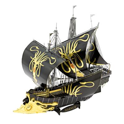 MetalEarth: ICONX - GAME OF THRONES / GREYJOY SHIP SILENCE 11.9x11x12.2cm, maquette 3D en métal avec 2.5 feuilles multicolorées, sur carte, 14+