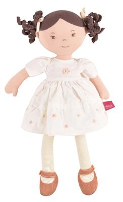 Bonikka: LINEN DOLLS 42cm / CECILIA avec des cheveux bruns et une robe en lin crème, en boîte 22x8x42cm, 0+