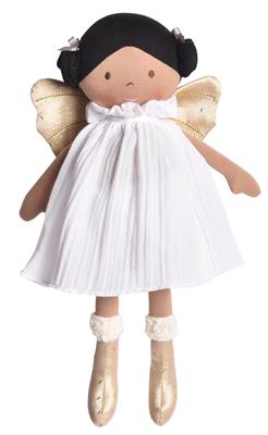 Bonikka: HOLIDAY DOLL 33cm / AURORA aux ailes dorées et robe blanche, avec carte, 0+