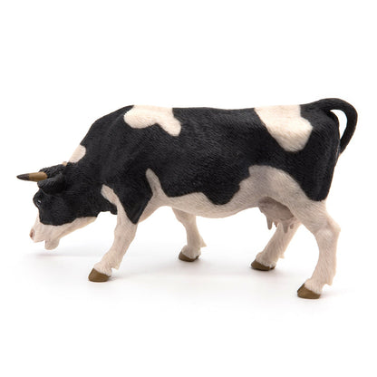 Figurine Vache noire et blanche broutant Papo - animal de la ferme