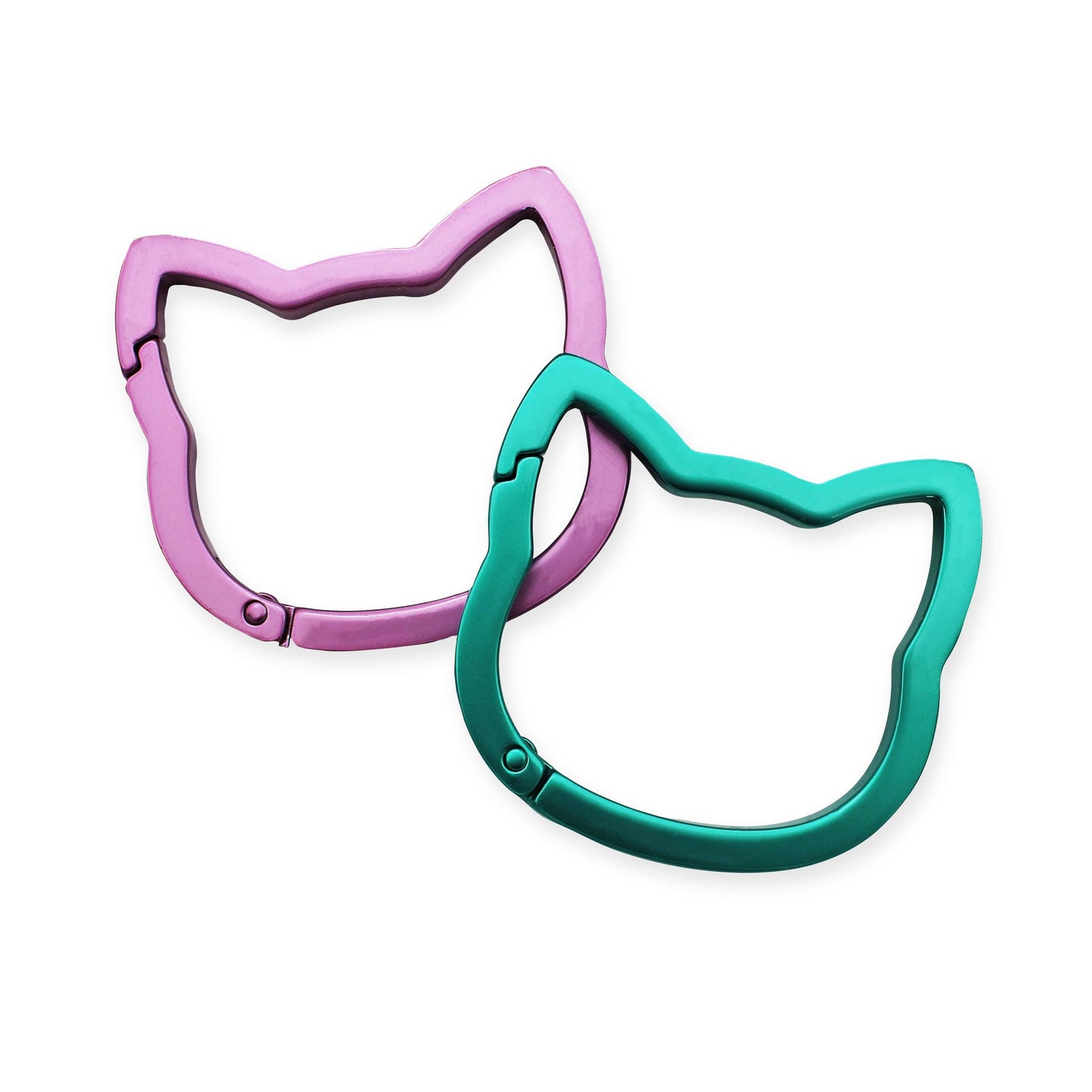 Pink and turquoise Cats carabiner set