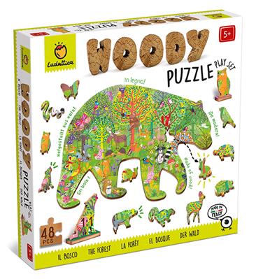 Ludattica Puzzles : WOODY PUZZLE FORÊT 25x35cm, 48 pièces, 12 figurines, en bois, 5+