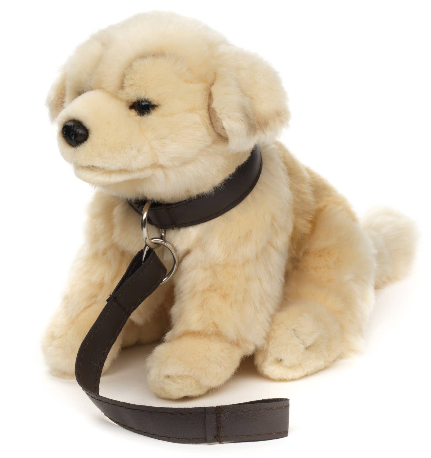 Golden Retriever Puppy Plush Toy, sitting with a leash