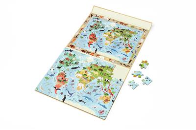 Scratch Puzzle Magnétique: DISCOVERY - LE MONDE 80pcs 24,5x30,5cm (plié), 52,3x30,5cm (déplié), 2-en-1: puzzle et jeu de recherche, 4+