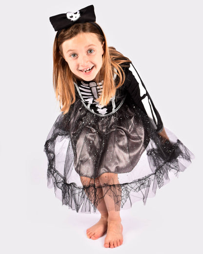 Robe Squelette avec Serre-tête 110-116 cm 4-6 Ans