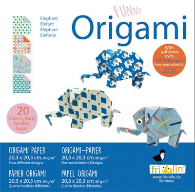 Funny Origami: ÉLÉPHANT 20x20cm, 20 feuilles avec 4 dessins